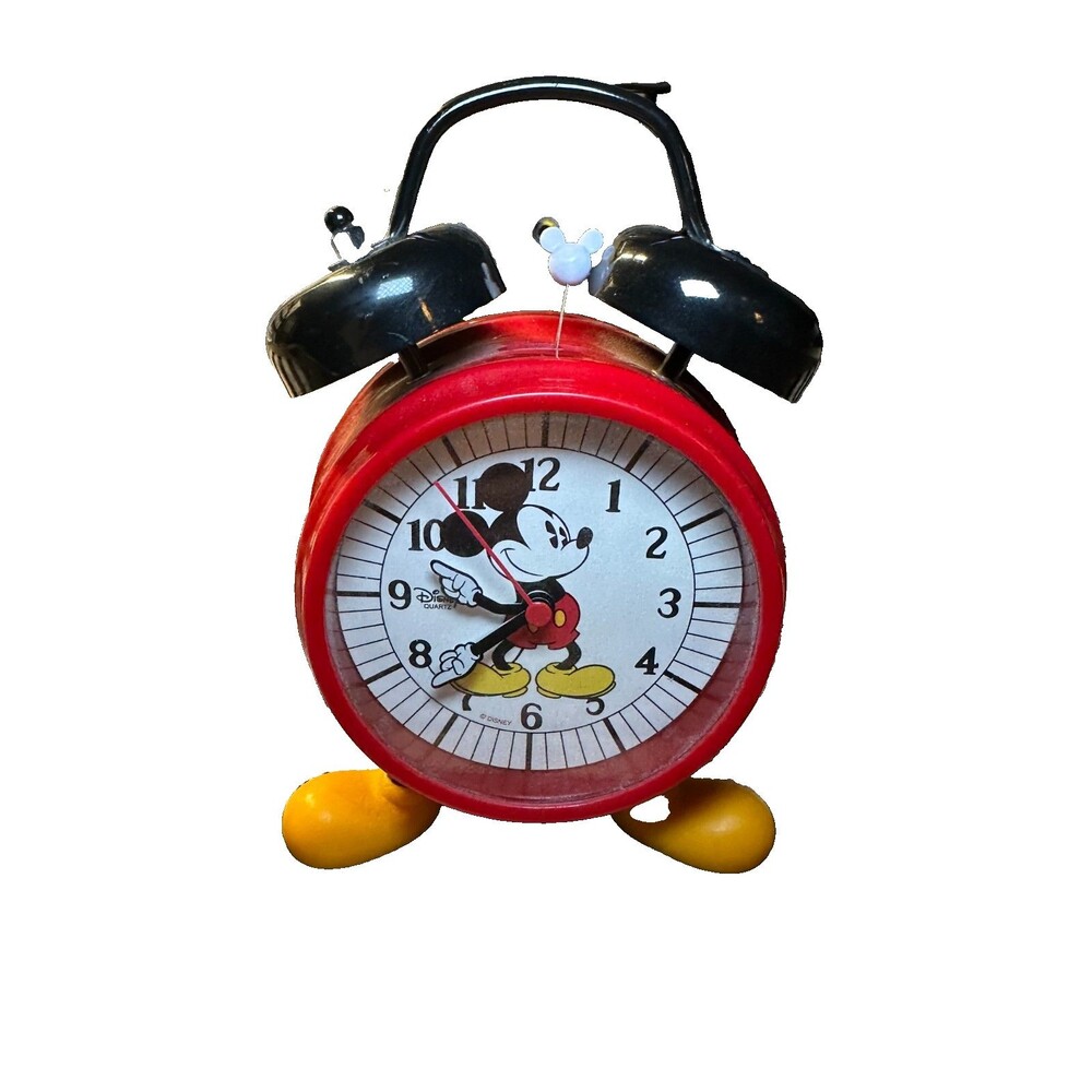 Mickey Mouse Alarm Clock Multi-Color Yellow Feet, Works! Vintage, HTF